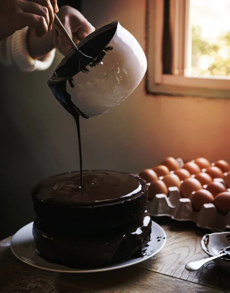 Bolo Chocolate Foto Comida Ideia Receita — Fotografia de Stock