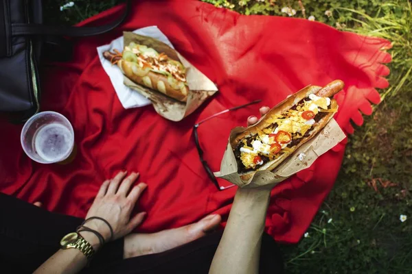 stock image Beef hot dog at a picnic