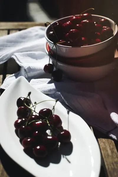 Red Cherries Bowls — Stock Photo, Image