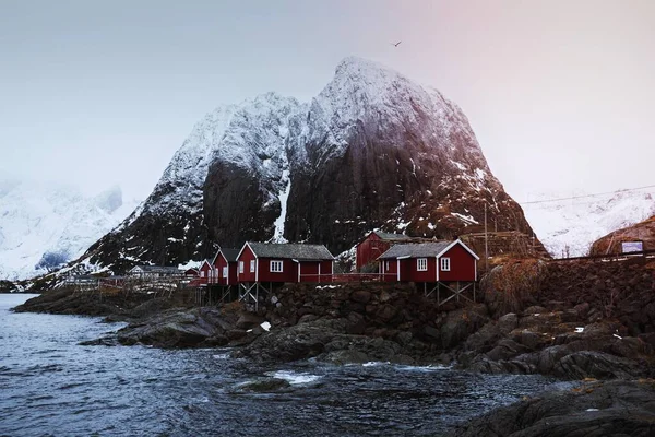 Cabañas Pesca Rojas Hamnoy Noruega — Foto de Stock