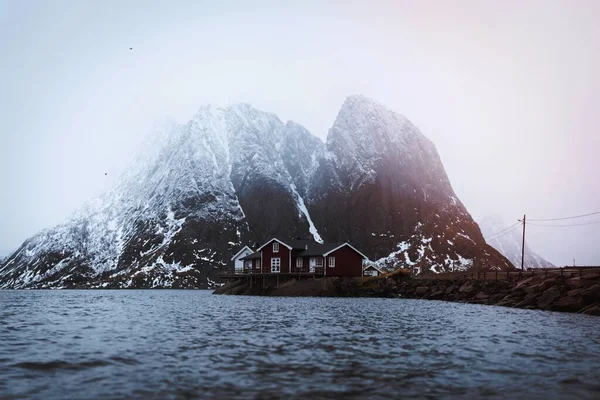 Cabine Pesca Rosse Hamnoy Norvegia — Foto Stock