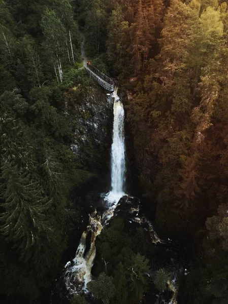 Vista Plodda Falls Escocia Tiro Con Dron — Foto de Stock