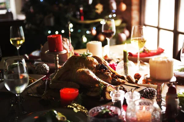 Conceito Mesa Jantar Família Natal — Fotografia de Stock