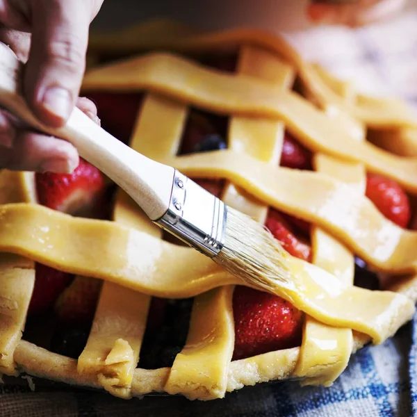 Egy Személy Sütés Gyümölcs Pie Étel Fotózás Recept Idea — Stock Fotó