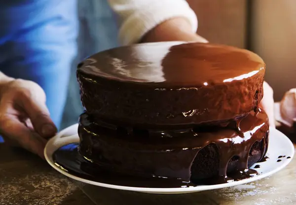 巧克力软糖蛋糕摄影食谱的想法 — 图库照片