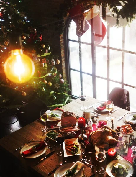 Conceito Mesa Jantar Família Natal — Fotografia de Stock