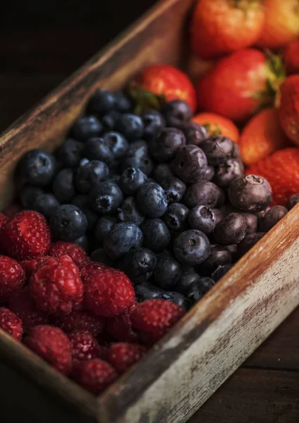 Closeup Fresh Bluberries Raspberries — Stock Photo, Image