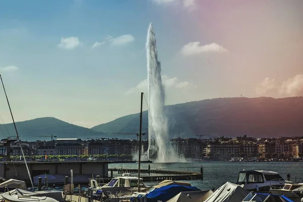 stock image Water jet fountain in Geneva, Switzerland