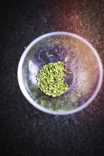 Chopped Green Herb Metal Bowl — Stock Photo, Image