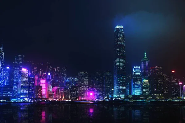 Nachtzicht Victoria Harbor Hong Kong — Stockfoto
