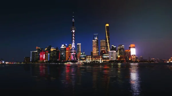 Ночной Вид Шанхая Реки Хуанпу Китай — стоковое фото