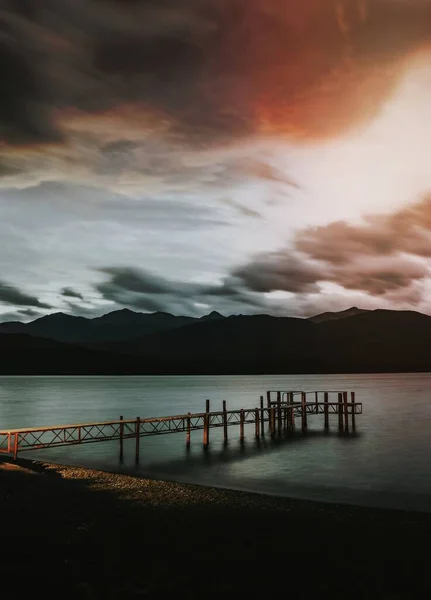 Zonsondergang Anau Pier Nieuw Zeeland — Stockfoto