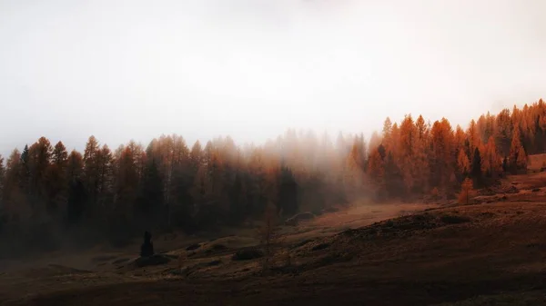 Δολομίτες Σκεπασμένοι Από Την Ομίχλη Φθινόπωρο — Φωτογραφία Αρχείου