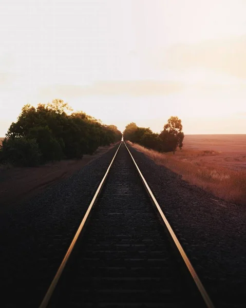 Railroad Countryside Golden Sky — Stock Photo, Image