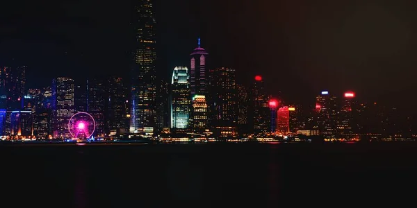 Widok Nocny Victoria Harbor Hong Kong — Zdjęcie stockowe