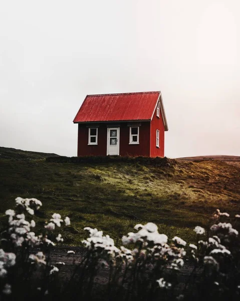 stock image Red cabin in the Westfjords of Iceland