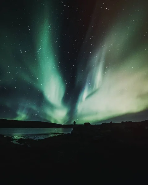 아이슬란드 웨스트 피오르드의 북극광 — 스톡 사진