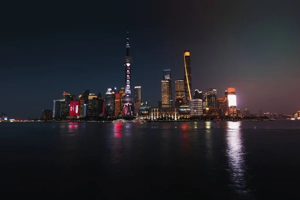 Нічний Вид Шанхай Річку Хуанпу Китай — стокове фото