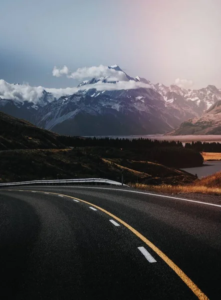 Hermosa Vista Una Carretera Que Conduce Monte Cook Nueva Zelanda — Foto de Stock