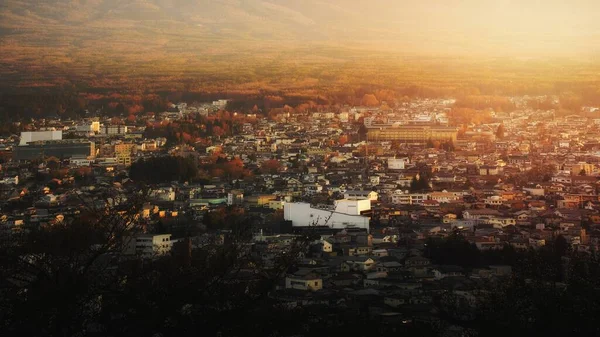 Vista Ciudad Kawaguchiko Japón Fondo Pantalla Del Teléfono Móvil — Foto de Stock