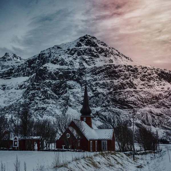 Lofoten Adalarındaki Flakstad Kilisesi Norveç — Stok fotoğraf