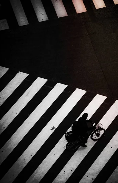 Man Riding Bike Crosswalk Japan — Stock Photo, Image