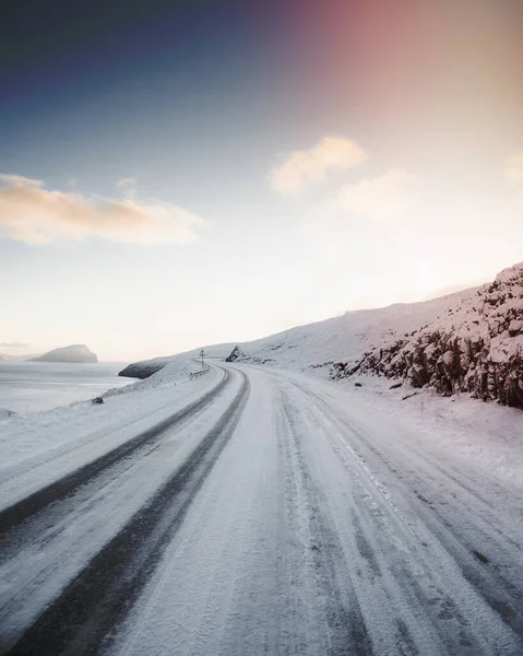Вид Дорогу Покрытую Снегом — стоковое фото