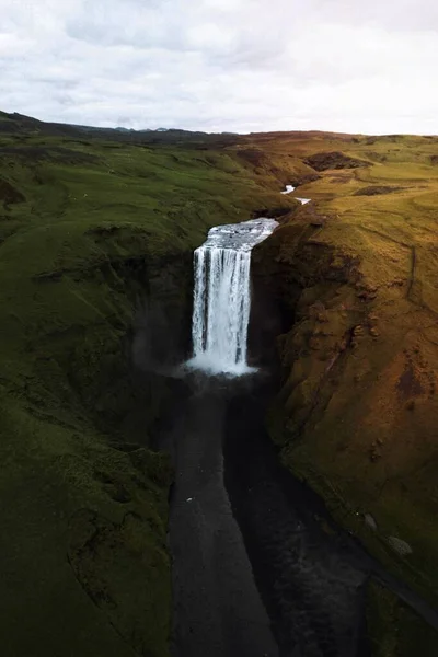 Drone Shot Skgafoss Waterfall Islândia — Fotografia de Stock