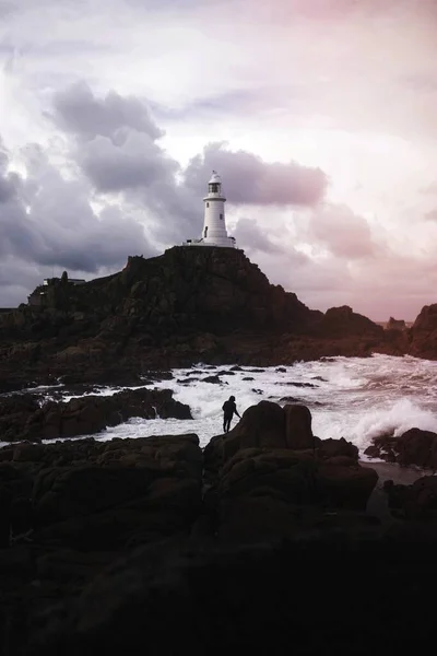 Viajera Corbiere Lighthouse Isla Jersey Escocia — Foto de Stock