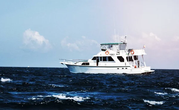 Ein Boot Auf Einem Blauen Ozean Auf Den Galpagos Inseln — Stockfoto