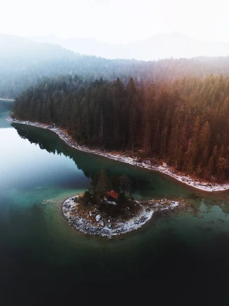Zdjęcie Drona Jeziora Eibsee Niemcy — Zdjęcie stockowe