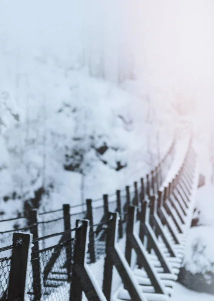Γέφυρα Ένα Χιονισμένο Εθνικό Πάρκο Oulanka Φινλανδία — Φωτογραφία Αρχείου