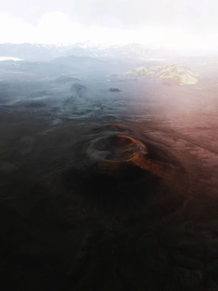 Captura Drones Cratera Vulcânica Landmannalaugar Reserva Natural Fjallabak Nas Terras — Fotografia de Stock