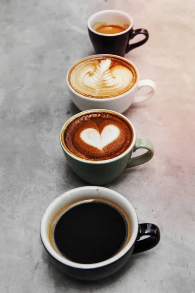 Nahaufnahme Von Verschiedenen Heißen Kaffee — Stockfoto