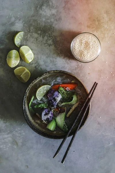 stock image Vegan noodle soup with tofu food photography recipe idea