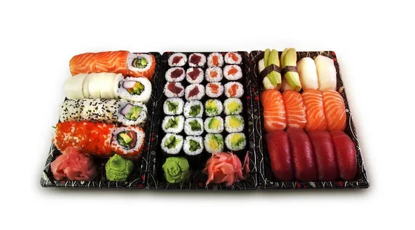 Set Rotoli Sushi Sashimi Una Scatola Immagini Stock Royalty Free