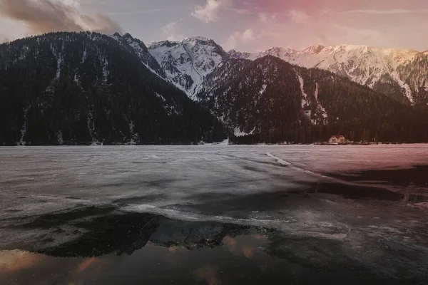 Αντανάκλαση Του Βουνού Στη Λίμνη Antholz South Tyrol Ιταλία — Φωτογραφία Αρχείου