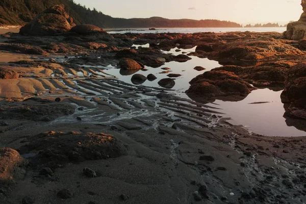 Deniz Taşları Manzaralı Akşam Kumsalı — Stok fotoğraf
