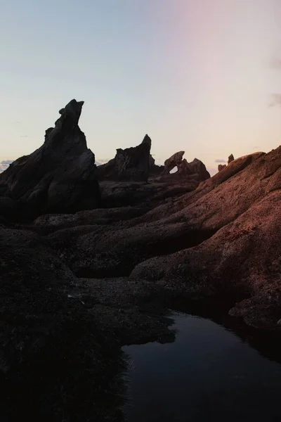 Shi Shi Beach Fondo Cielo Nocturno Con Rocas Marinas —  Fotos de Stock