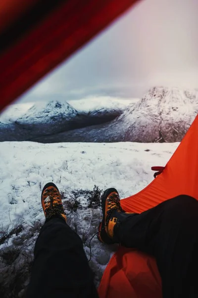 テントからの雪景色 — ストック写真