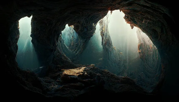 Темный Подземный Туннель Средневекового Замка Темный Подземный Коридор Темнице Светом — стоковое фото