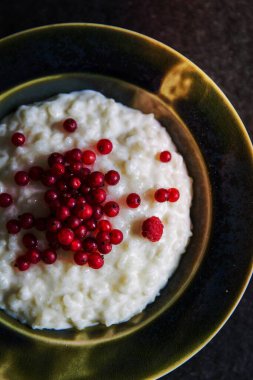 kırmızı, meyve, pirinç, puding, tatlı, yemek, tabak