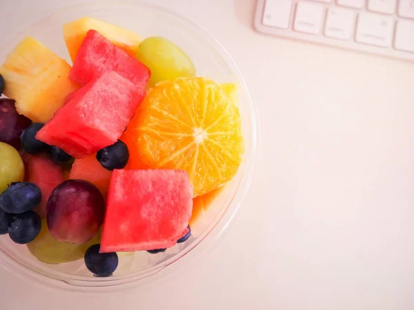 Fruits Watermelon Pineapple Grapes Orange Food Eat Dessert Keyboard — Stock Photo, Image