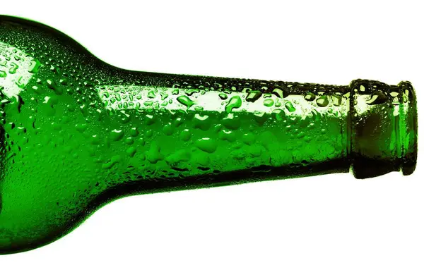 Ρύγχος Πράσινου Υγρού Μπουκαλιού Σταγόνες Νερού — Φωτογραφία Αρχείου