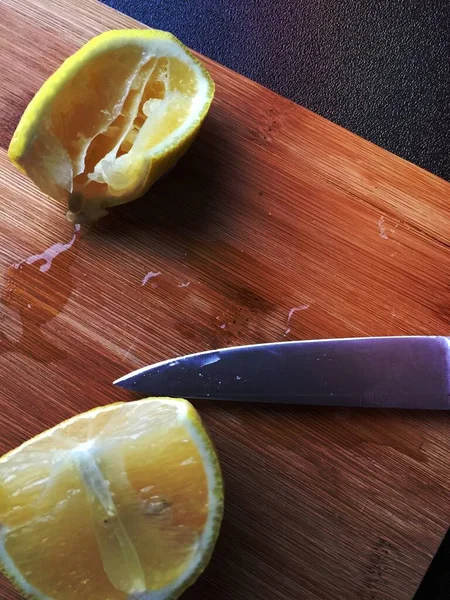 Citrons Fruits Couteau Planche Découper Cuisine Nourriture Chef — Photo