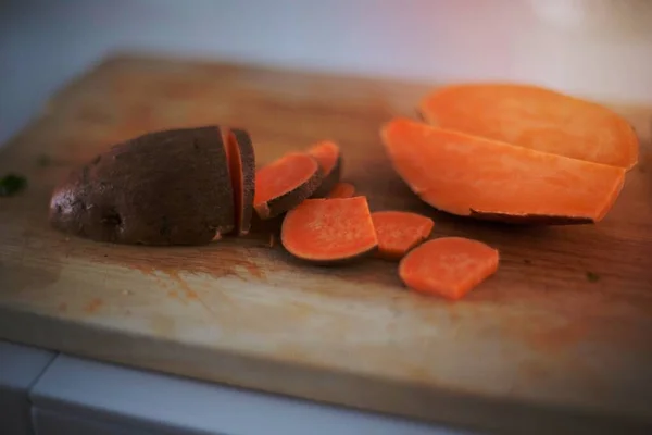 Сладкое Картофельное Корневое Сыроедение Еда Кухня Рубка Питание Приготовление Пищи — стоковое фото