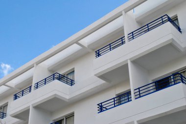 Blue and white balcony