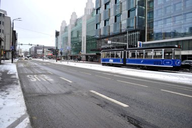 modern building in the city and tram