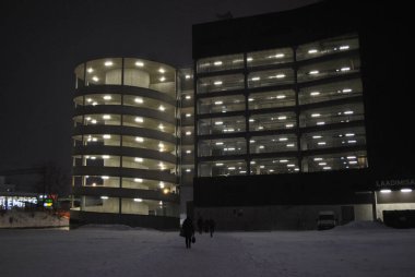 A concrete parking in the evening