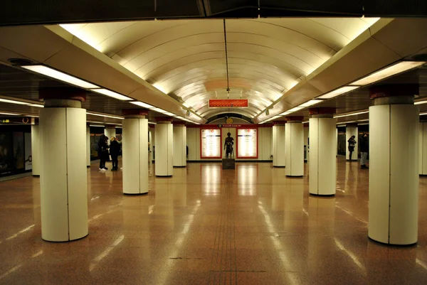Empty Corridor Underground Subway Station Stockbild